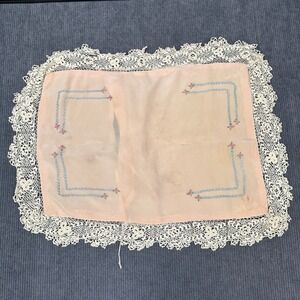 Vintage Pink Silk Boudoir Pillow Sham Embroidered Floral Lace Trim Snap Closure